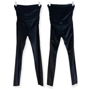 Koral Black Faux Leather High Waist Ruched Cropped Athleisure Athletic Leggings
